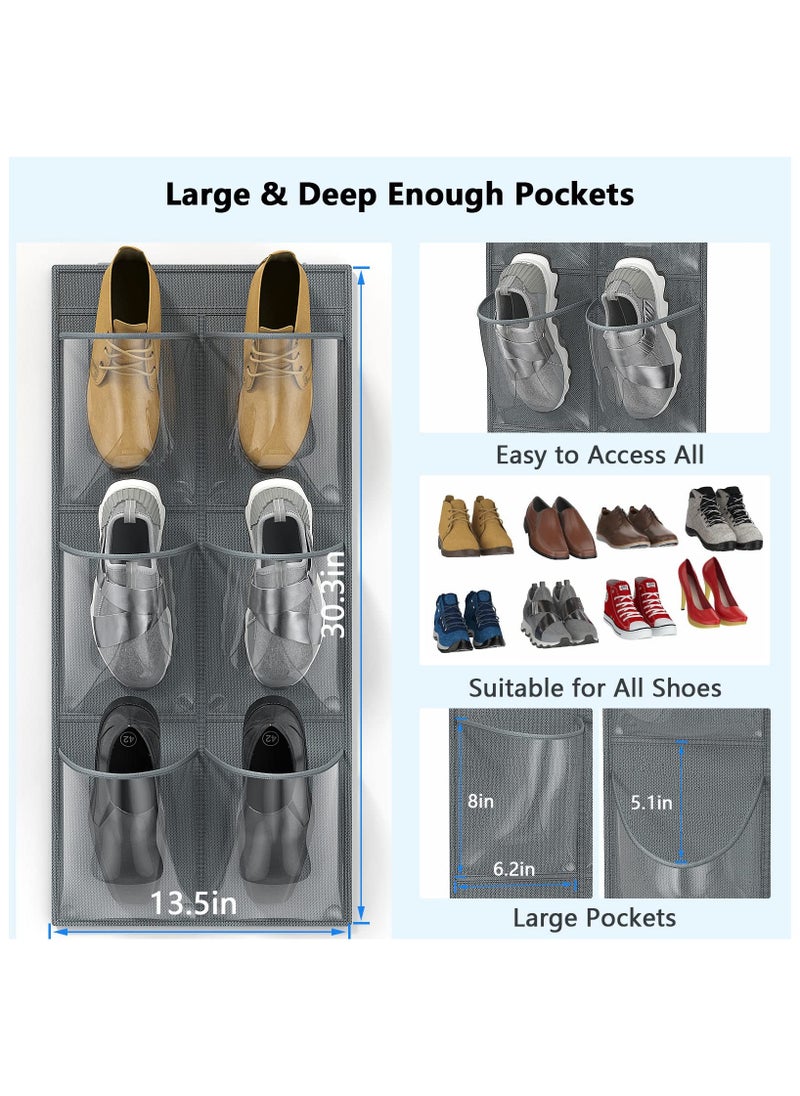 SYOSI 2 Pack 12 Over the Door Shoe Organizer, Closet Door Hanging Shoe Rack Crystal Pockets Narrow Shoe Holder with Adhesive Strips, Wall Mounted Shoes Rack for Camper RV No Drilling  - Image 3