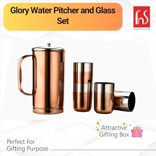 FNS Rose Gold Stainless Steel Glory Water Pitcher with lid and Glass Set of 1 Pitcher and 4 Glasses (1.5 LTR) - Image 4