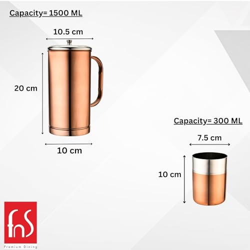 FNS Rose Gold Stainless Steel Glory Water Pitcher with lid and Glass Set of 1 Pitcher and 4 Glasses (1.5 LTR) - Image 3