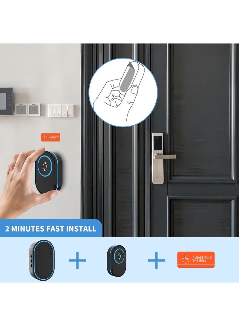 SYOSI Wireless Doorbell, IP65 Waterproof Ring Doorbell with 39 Chimes, 5 Level Adjustable Volume, LED Flash, 150m Range Cordless Battery Operated Door Chime Kit Easy Install for Home School Office, Black - Image 3