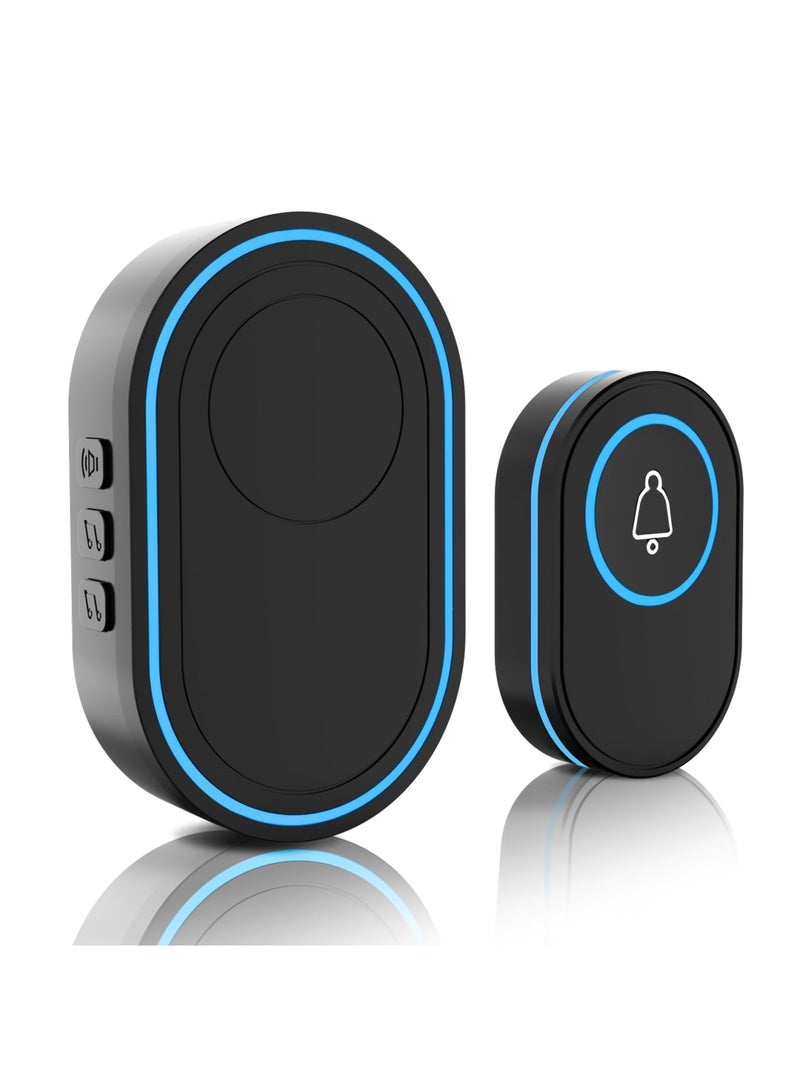 SYOSI Wireless Doorbell, IP65 Waterproof Ring Doorbell with 39 Chimes, 5 Level Adjustable Volume, LED Flash, 150m Range Cordless Battery Operated Door Chime Kit Easy Install for Home School Office, Black - Image 1