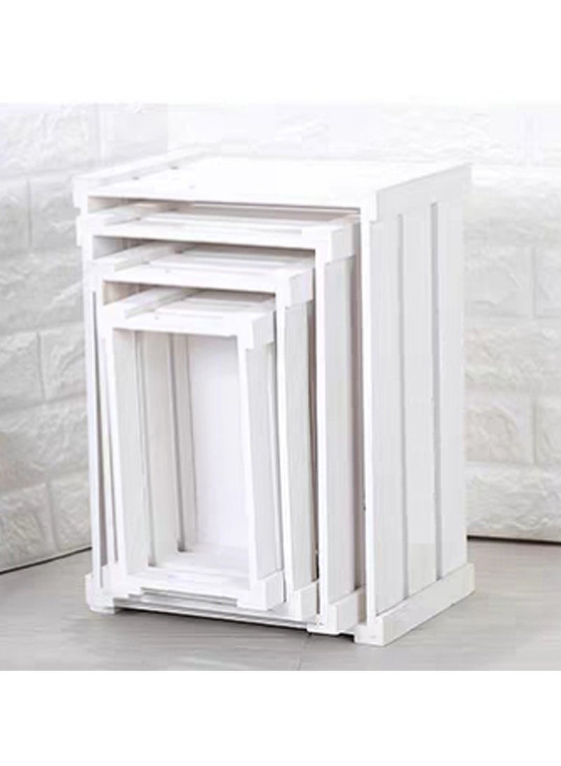 LINGWEI Set of 4 Wooden Storage Boxes Storage Crates with Handles For Indoor and Outdoor White - Image 1