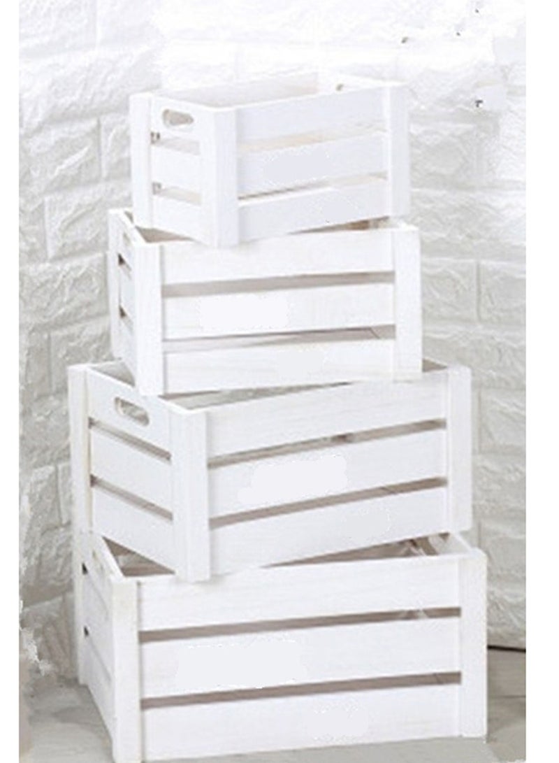 LINGWEI Set of 4 Wooden Storage Boxes Storage Crates with Handles For Indoor and Outdoor White - Image 2