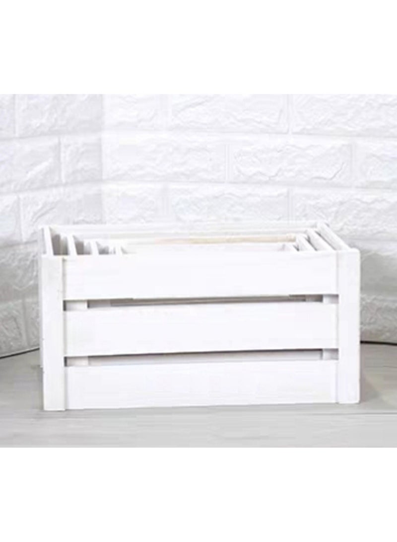 LINGWEI Set of 4 Wooden Storage Boxes Storage Crates with Handles For Indoor and Outdoor White - Image 4
