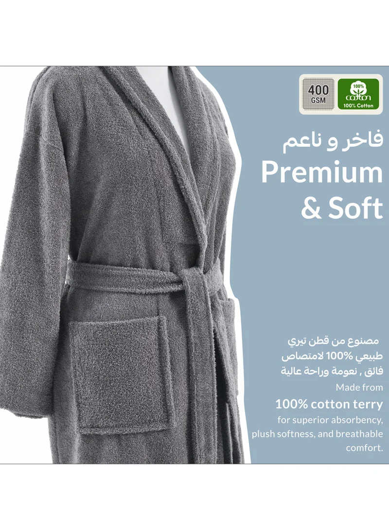 Donetella Unisex 100% Cotton Terry Bathrobe Large & Extra Large Size, 400 GSM, Luxurious & Absorbent, Ankle-Length with Shawl Collar & Pockets