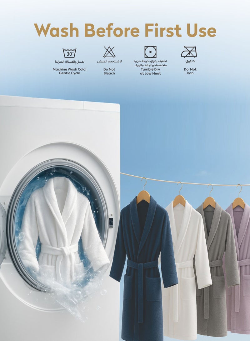 روب حمام قطن تيري للجنسين مقاس كبير وفوق كبير،  جرام لكل متر مربع، فاخر وماص، بطول الكاحل بياقة شال وجيوب