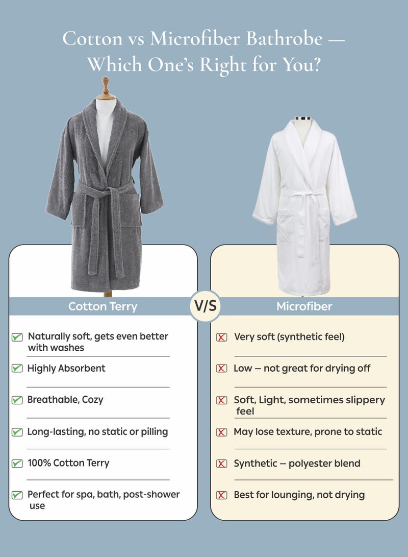 روب حمام قطن تيري للجنسين مقاس كبير وفوق كبير،  جرام لكل متر مربع، فاخر وماص، بطول الكاحل بياقة شال وجيوب