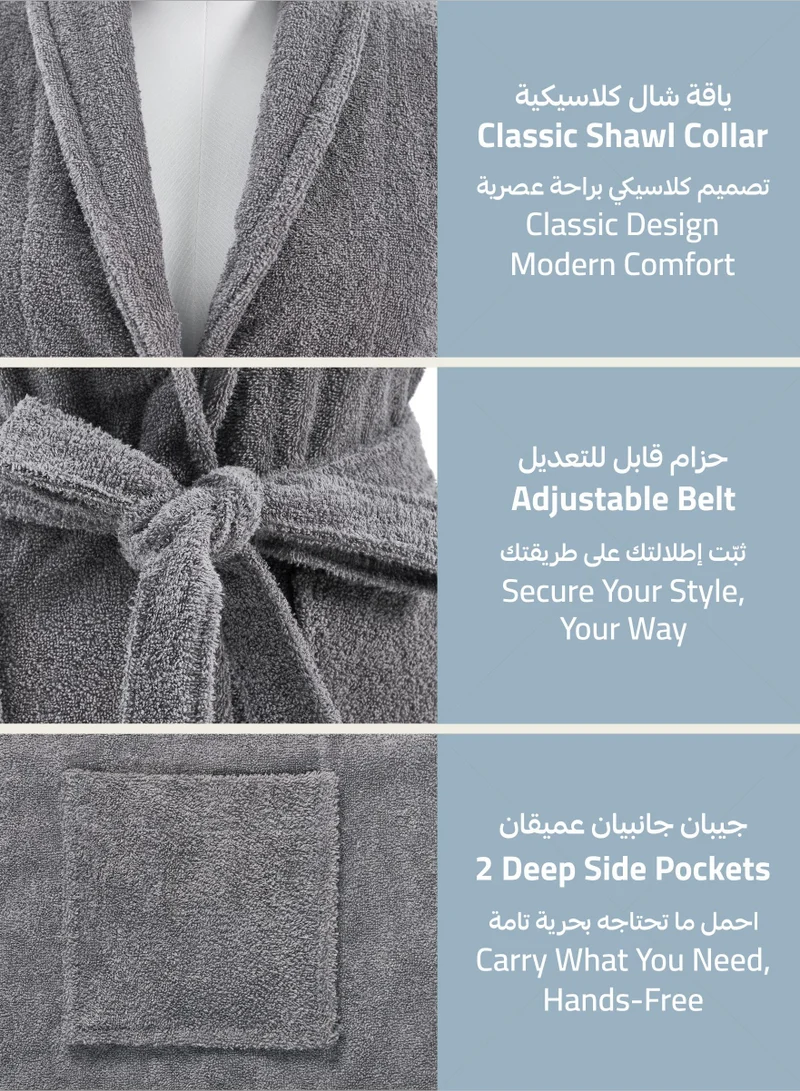 Donetella Unisex 100% Cotton Terry Bathrobe Large & Extra Large Size, 400 GSM, Luxurious & Absorbent, Ankle-Length with Shawl Collar & Pockets