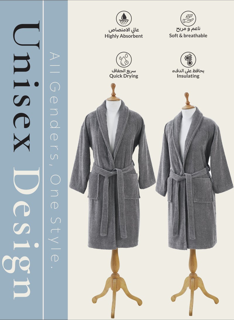 روب حمام قطن تيري للجنسين مقاس كبير وفوق كبير،  جرام لكل متر مربع، فاخر وماص، بطول الكاحل بياقة شال وجيوب