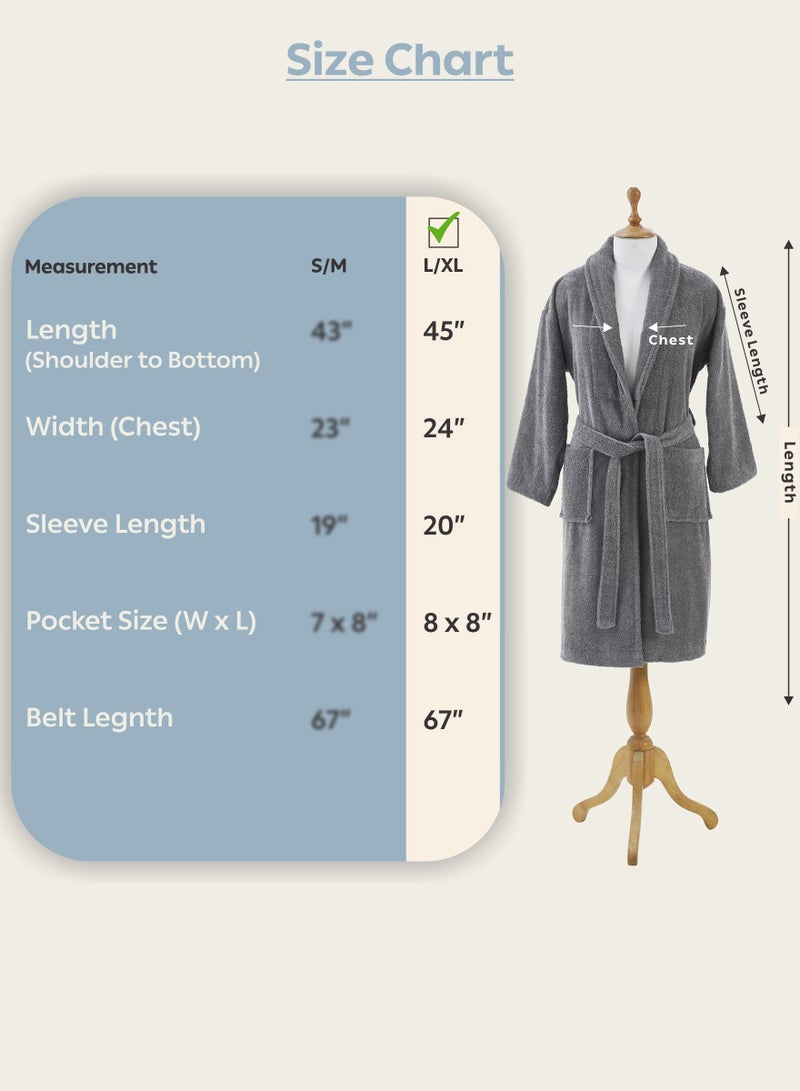 روب حمام قطن تيري للجنسين مقاس كبير وفوق كبير،  جرام لكل متر مربع، فاخر وماص، بطول الكاحل بياقة شال وجيوب