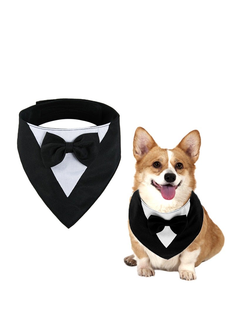 Dog Tuxedo Formal Cat Wedding Bandana Dog Collar with Bow Tie Cat Birthday Costume Valentines Outfit Pet(BLACK-L) - Image 1