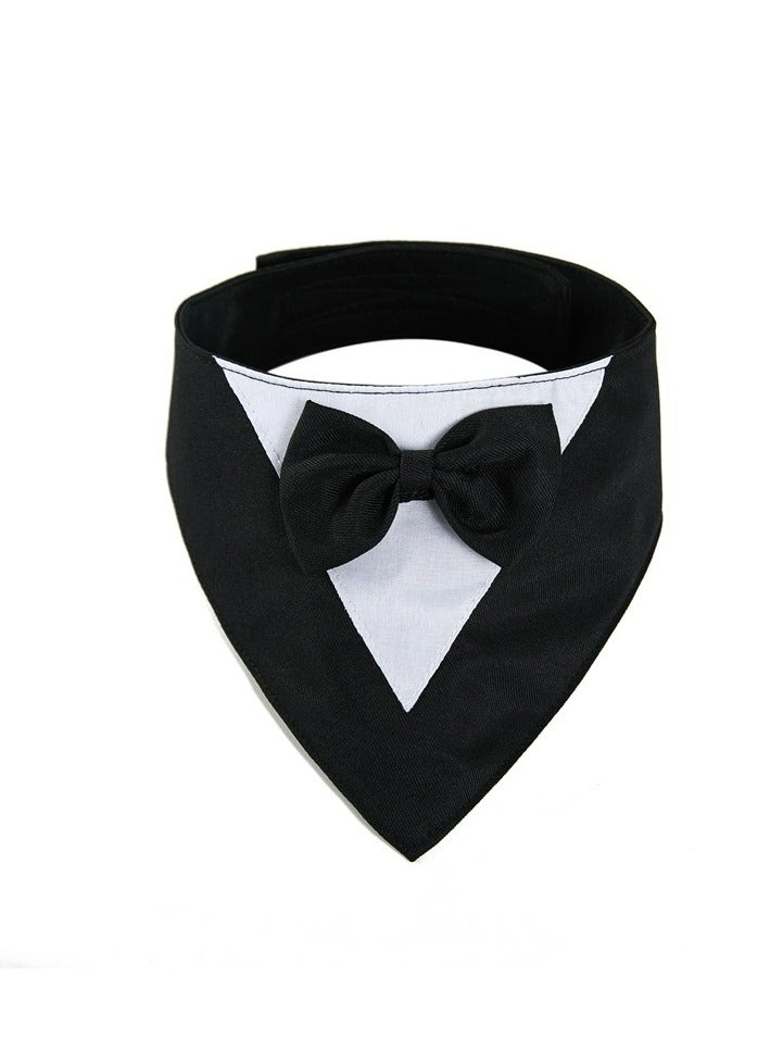 Dog Tuxedo Formal Cat Wedding Bandana Dog Collar with Bow Tie Cat Birthday Costume Valentines Outfit Pet(BLACK-L) - Image 2