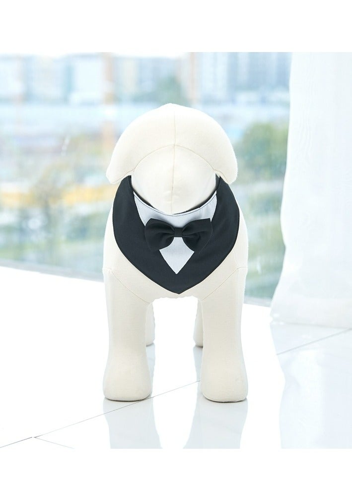 Dog Tuxedo Formal Cat Wedding Bandana Dog Collar with Bow Tie Cat Birthday Costume Valentines Outfit Pet(BLACK-L) - Image 3
