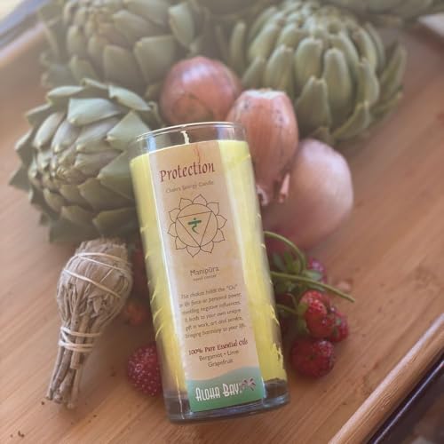 Aloha Bay Premium Scented Candle Hand Made Chakra Energy Jar | 11 Oz Jar | Protection, Manipura| Yoga, Prayer & Meditation Candle | Long Burn 60 Hours | Essential Oils of Bergamot, Lime & Grapefruit | Aloha Bay - Image 4