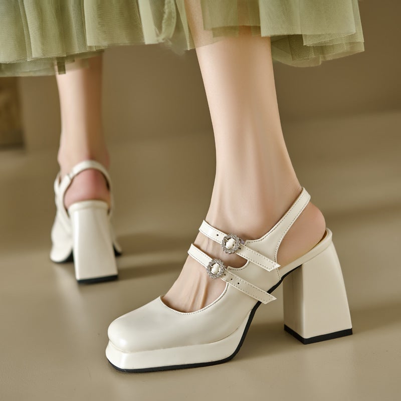 2024 Summer Fashion High Heeled Square Head 32-43 Size Code Buckle Back Empty Sandals For Women - Image 2