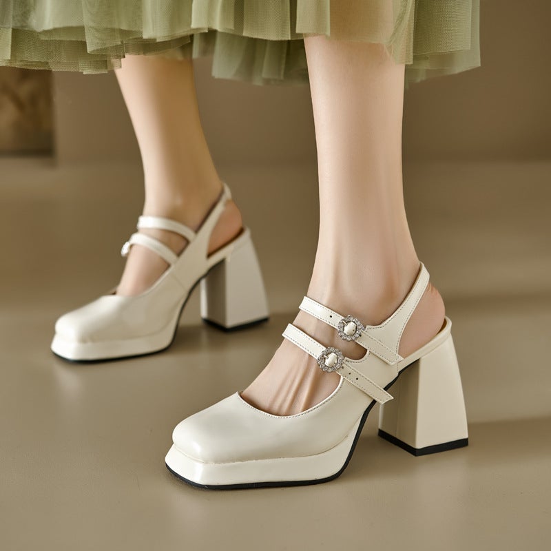 2024 Summer Fashion High Heeled Square Head 32-43 Size Code Buckle Back Empty Sandals For Women - Image 3
