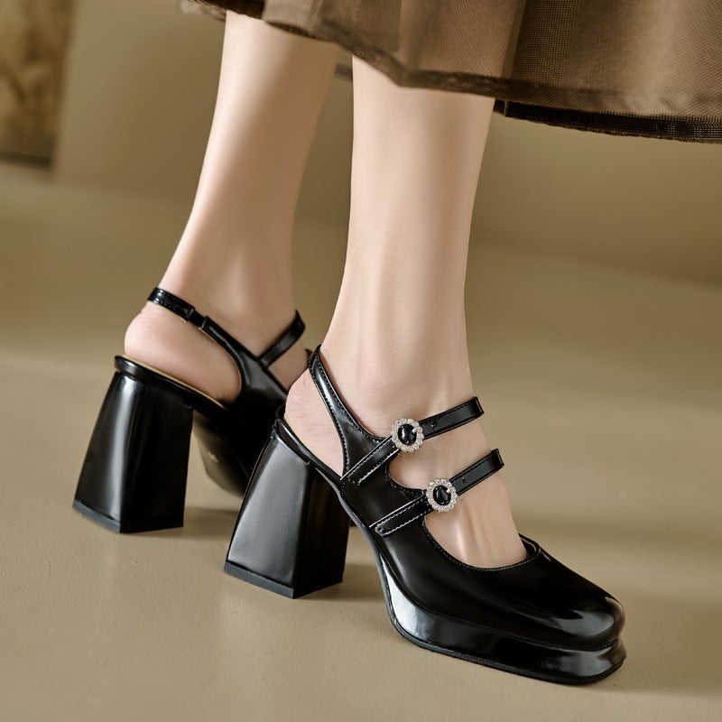 2024 Summer Fashion High Heeled Square Head 32-43 Size Code Buckle Back Empty Sandals For Women - Image 4