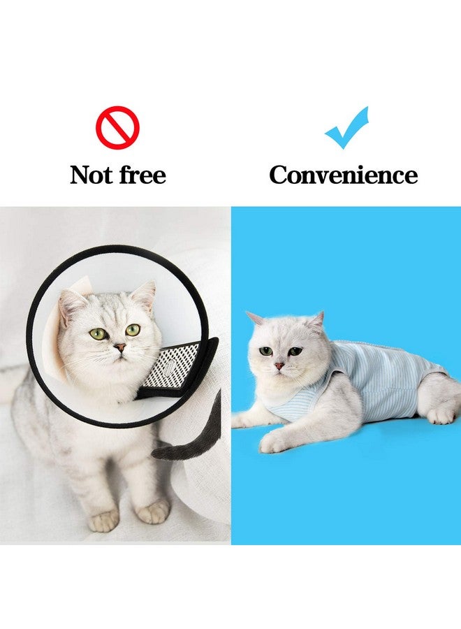 oUUoNNo oUUoNNo Cat Wound Surgery Recovery Suit for Abdominal Wounds or Skin Diseases, After Surgery Wear, Pajama Suit, E-Collar Alternative for Cats (L, Stripe Blue)  - Image 4