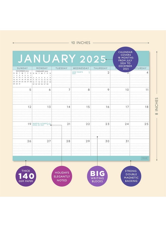 Sweetzer & Orange S&O Teal Magnetic Fridge Calendar From July 2024-December 2025 - Tear-Off Refrigerator Calendar To Track Events & Appointments - 18 Month Magnetic Calendar For Fridge For Easy Planning-8"X10" In.  - Image 3