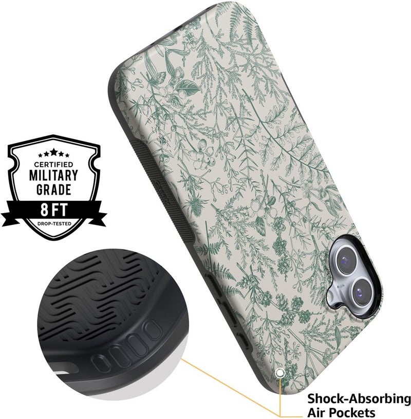 Casely iPhone 16 Case | Sage Garden | Green Floral | Bold Protective Design | Compatible with MagSafe - Image 2