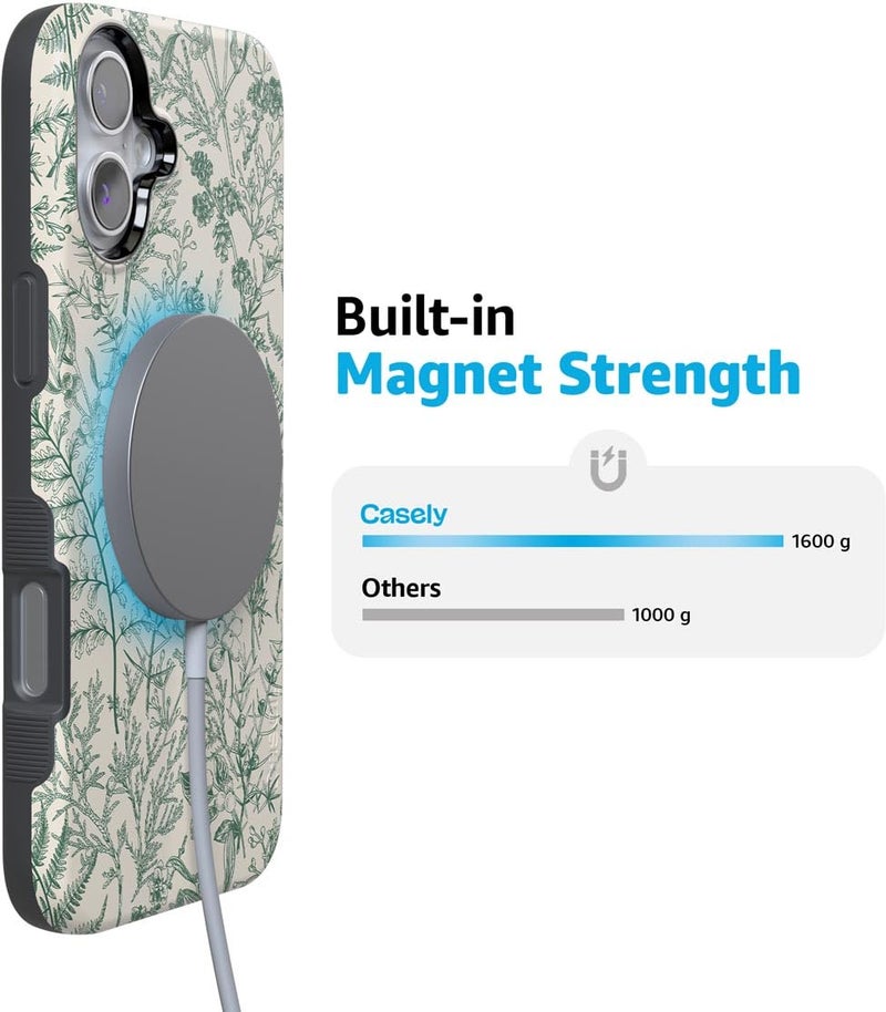 Casely iPhone 16 Case | Sage Garden | Green Floral | Bold Protective Design | Compatible with MagSafe - Image 4