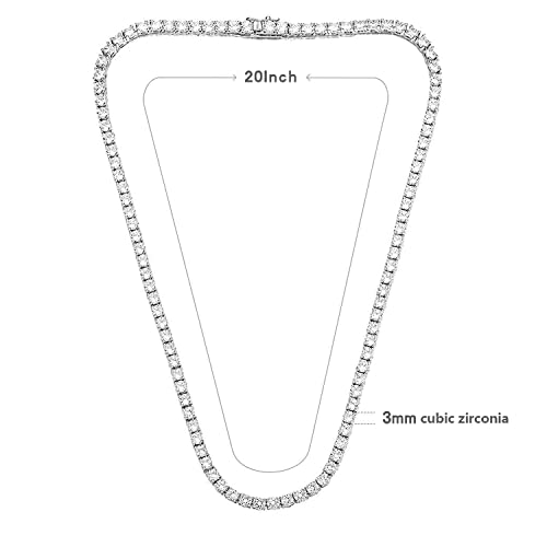 Gemsme 18K White Gold Plated 3.0mm Round Cubic Zirconia Classic Tennis Necklace For Women 20 Inch - Image 4