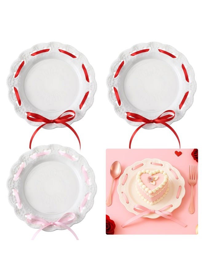 FoldTier 4 Pack Valentine's Day Heart Ceramic Plate 6 Inch White Porcelain Dessert Salad Plate Love Heart Serving Dishes with Ribbon for Valentines Day Wedding Anniversary Party Supplies - Image 1