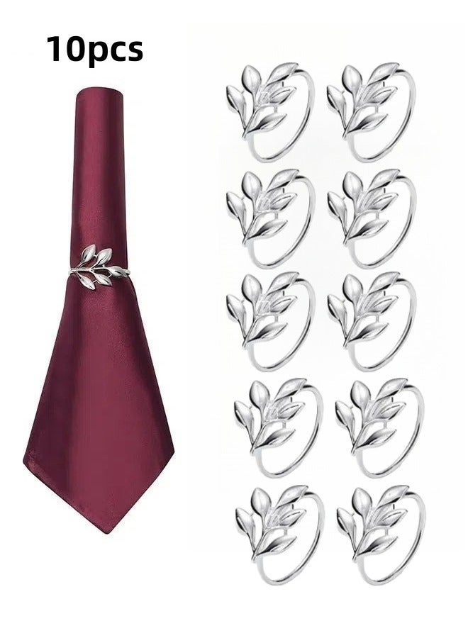 Angola Panda 10 Pcs silvery Napkin Rings Set, Leaf Napkin Rings, for Wedding Decorations, Napkins Rings, Dinner Napkins, silvery Fall Napkin Rings, Metal Napkin Holders for Cloth Napkins, Autumn Easter Napkin Rings，Modern design ring frame metal semi-circular napkin clip metal decoration, suitable for dining table arrangement kitchen dinner party wedding - Image 1