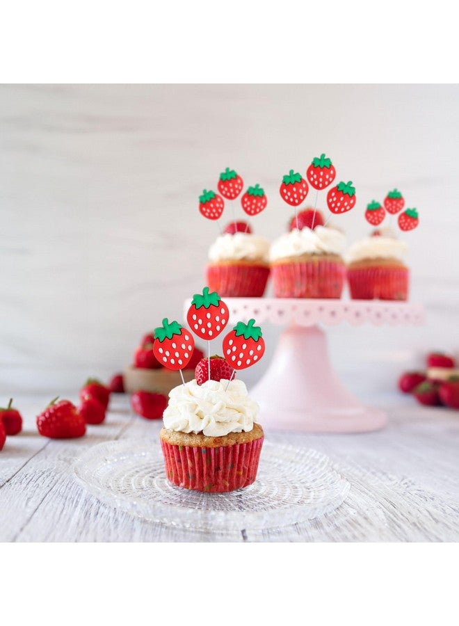 Ephlyn 25Pcs Red Strawberry Cupcake Toppers Strawberry Fruit Party Cupcake Picks for Kids Birthday Wedding Party Baby Shower Summer Garden Party Decoration Supplies - Image 4