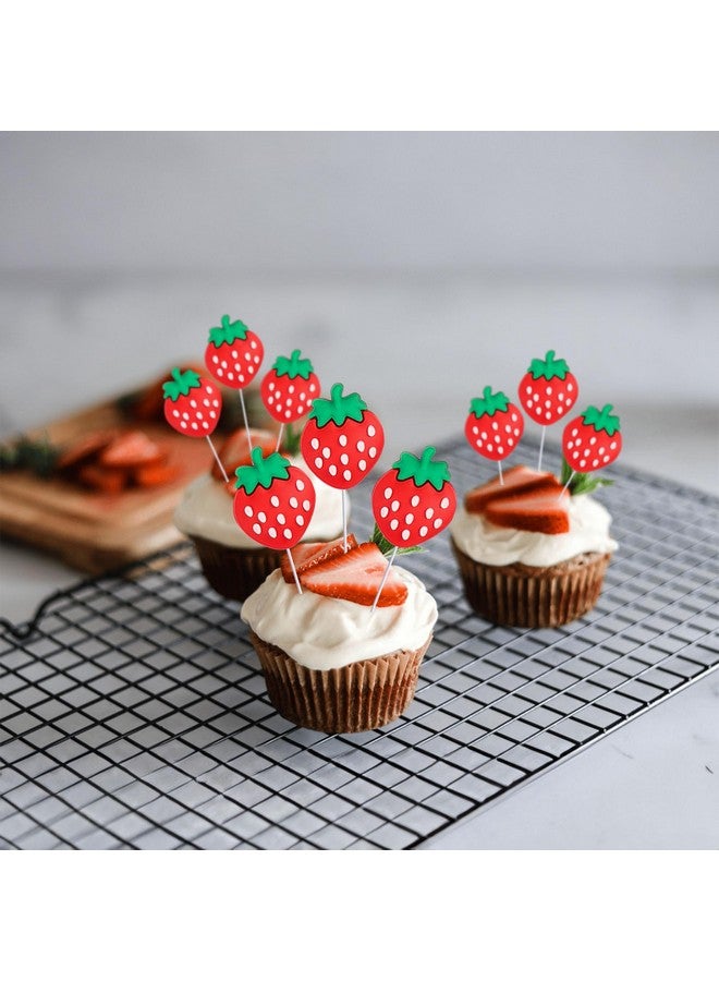 Ephlyn 25Pcs Red Strawberry Cupcake Toppers Strawberry Fruit Party Cupcake Picks for Kids Birthday Wedding Party Baby Shower Summer Garden Party Decoration Supplies - Image 5