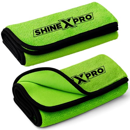 ShineXPro Microfiber Cleaning Cloth - 600 GSM Extra Large (60x50 cm) Microfiber Cloth for Car Cleaning - Ultra-Absorbent & Scratchless Drying, Single Side Twisted Loop Car Cleaning Clothes (2 Pack) - Image 1