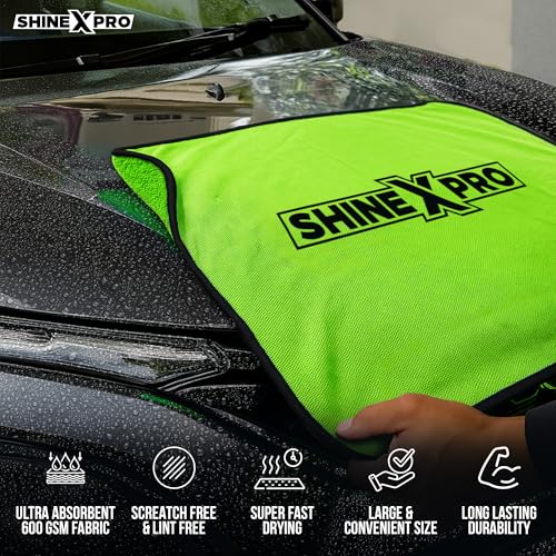 ShineXPro Microfiber Cleaning Cloth - 600 GSM Extra Large (60x50 cm) Microfiber Cloth for Car Cleaning - Ultra-Absorbent & Scratchless Drying, Single Side Twisted Loop Car Cleaning Clothes (2 Pack) - Image 3