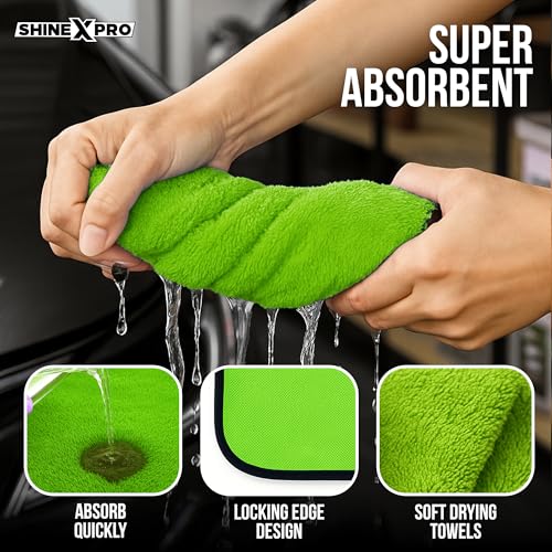 ShineXPro Microfiber Cleaning Cloth - 600 GSM Extra Large (60x50 cm) Microfiber Cloth for Car Cleaning - Ultra-Absorbent & Scratchless Drying, Single Side Twisted Loop Car Cleaning Clothes (2 Pack) - Image 5