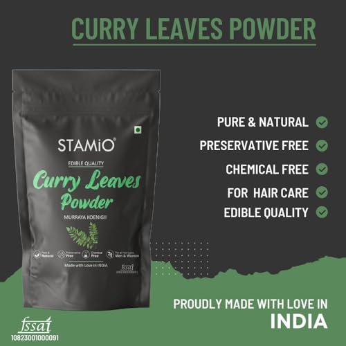 STAMIO Hair Care 2 Products Combo 500 gm - Amla and Curry Leaves Powder for Mask, Pack, Anti-Dandruff, Shine | Natural Powders Kit | In Pouch (250gm X 2) - Image 3