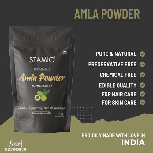 STAMIO Hair Care 2 Products Combo 500 gm - Amla and Curry Leaves Powder for Mask, Pack, Anti-Dandruff, Shine | Natural Powders Kit | In Pouch (250gm X 2) - Image 2