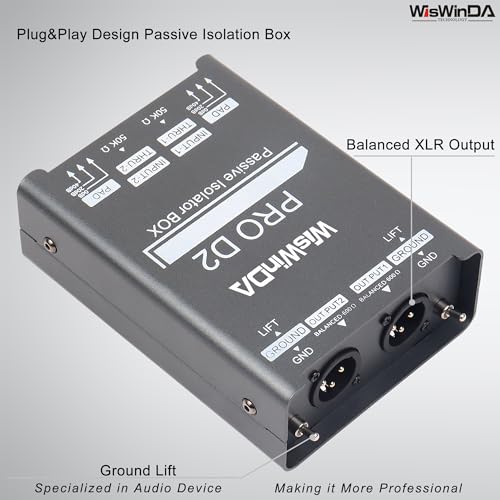 WisWinDa Pro Di-2 Passive Stereo Direct Box With 3-Level PAD Switch Dual Channel XLR Input 1/4” Output Low Distortion Free Phase Distortion for Musical Instruments (Pro Di-2 Gray) - Image 4
