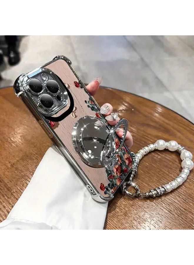 Blue Anti Drop Creative iPhone 16 Case With Pearl Bracelet Strap Protective Cover And Stand Luxury Full Body Girl Style - Image 5