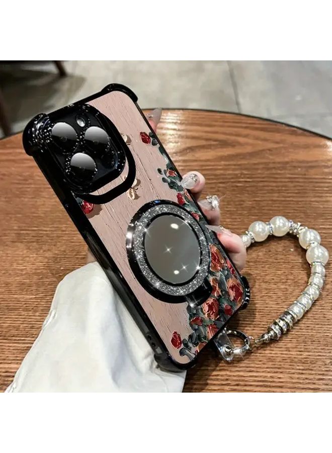 Blue Anti Drop Creative iPhone 16 Case With Pearl Bracelet Strap Protective Cover And Stand Luxury Full Body Girl Style - Image 4