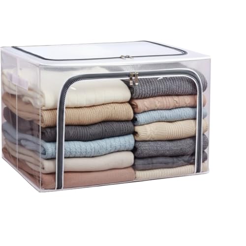 Raggle polycotton Clothes Storage Organizer Bins, Foldable Storage Bins-Cloth Steel Frame Storage Box with Foldable Clear Window & Reinforced Handles 50 * 40 * 30CM (Transparent, 66L-1) - Image 1