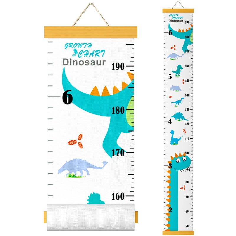 Outivity Growth Chart for Kids, Height Chart for Kids/Boys/Girls/Baby, Canvas & Wooden, Removable Growth Height Chart, Christmas Wall Room Decor -Dinosaur - Image 1
