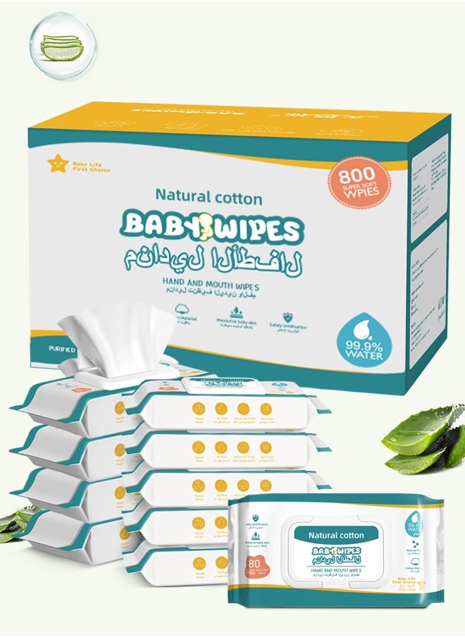99.9% Water Wipes,Soothing & Protecting Wet Wipes, Non-alcoholic & Unscented Baby Wipes for Sensitive Skin,10x80 (800 Wipes) Baby Wet Wipes  - Image 1