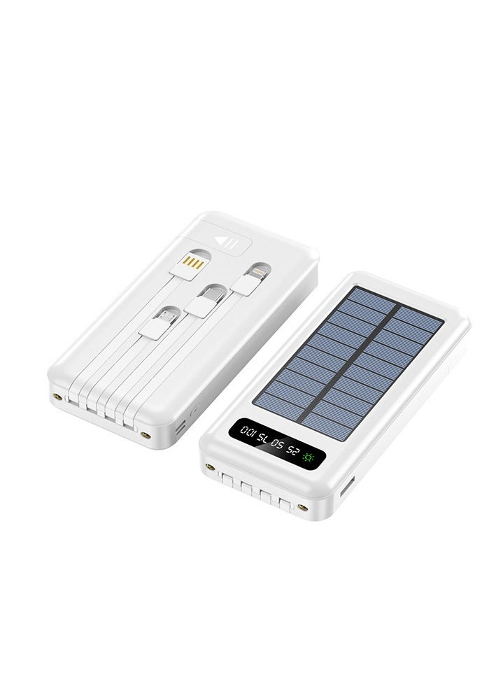 Raxoom Ultra-thin solar power bank with built-in charging cable and portable stand 10000 mAh large capacity universal fast charging mobile power supply (white) - Image 1