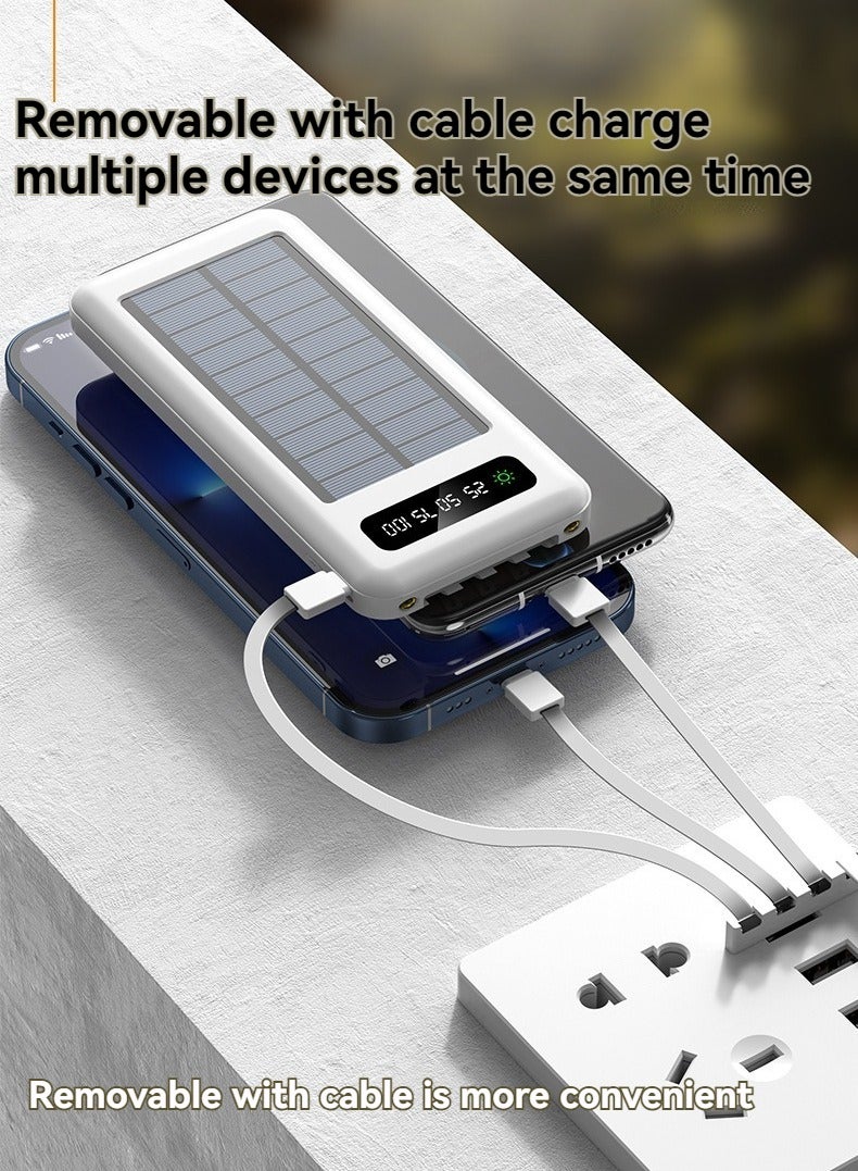 Raxoom Ultra-thin solar power bank with built-in charging cable and portable stand 10000 mAh large capacity universal fast charging mobile power supply (white) - Image 4