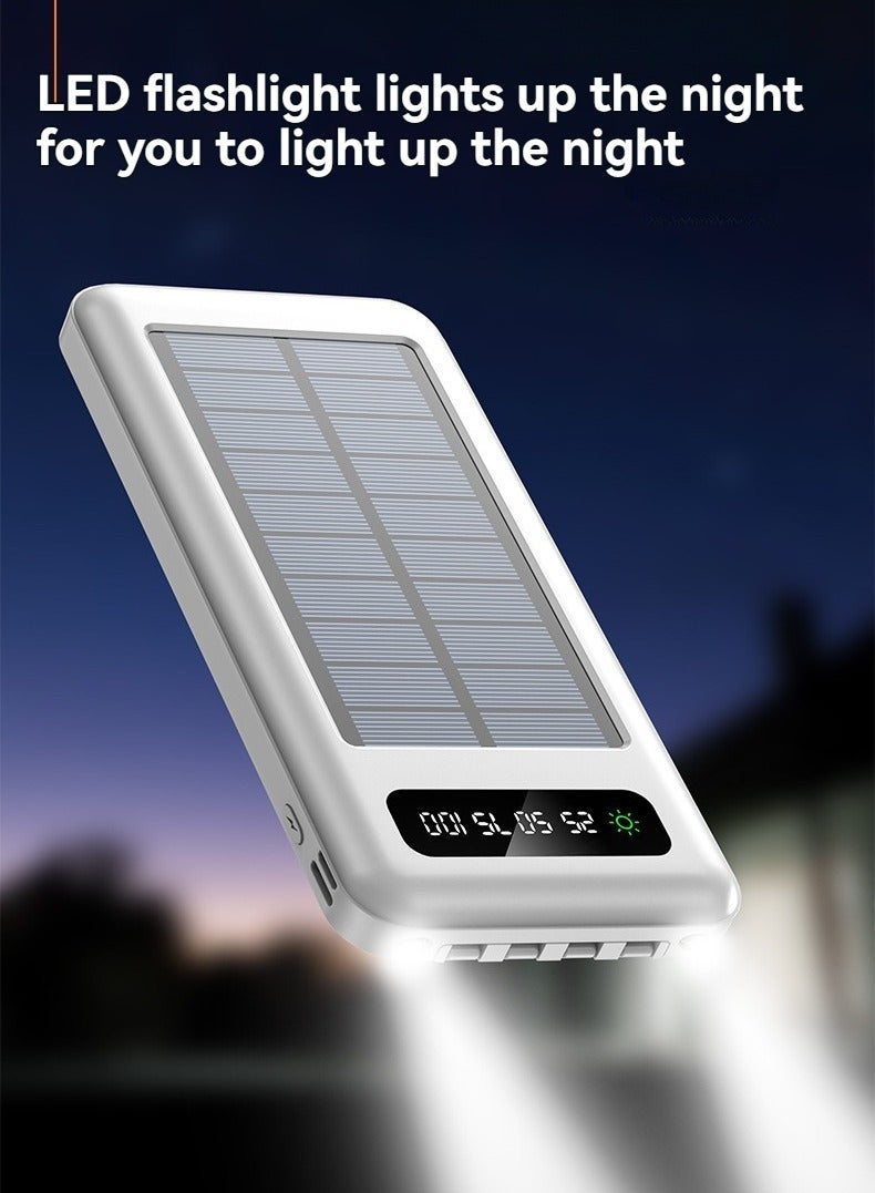 Raxoom Ultra-thin solar power bank with built-in charging cable and portable stand 10000 mAh large capacity universal fast charging mobile power supply (white) - Image 2