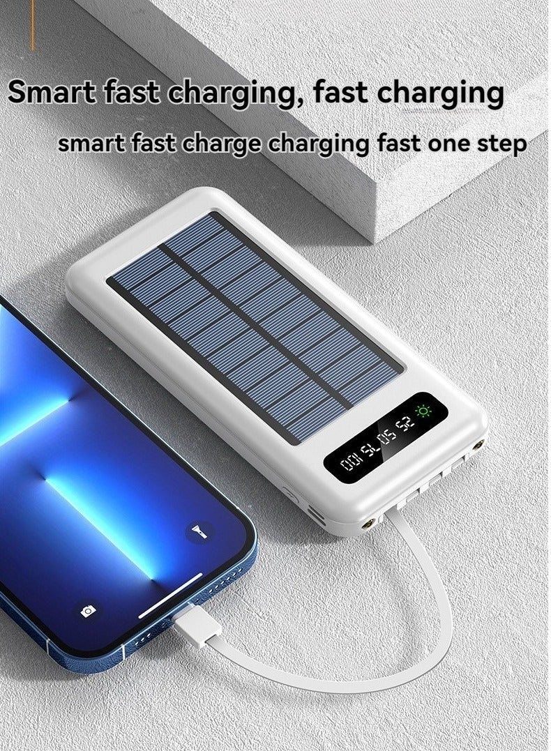 Raxoom Ultra-thin solar power bank with built-in charging cable and portable stand 10000 mAh large capacity universal fast charging mobile power supply (white) - Image 3
