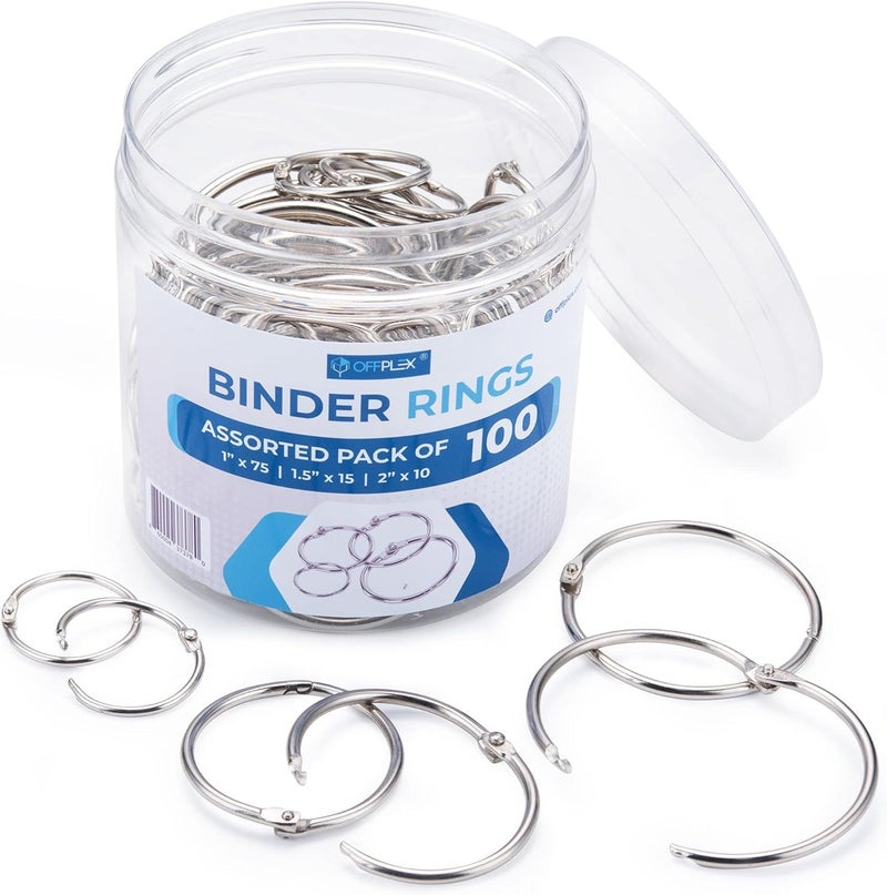 OFFPLEX (100 Pack) Loose Leaf Binder Rings Assorted Sizes (1,1.5,2 Inch), Premium Nickel Plated Steel Book Rings for Home, School, Office Use - Image 2