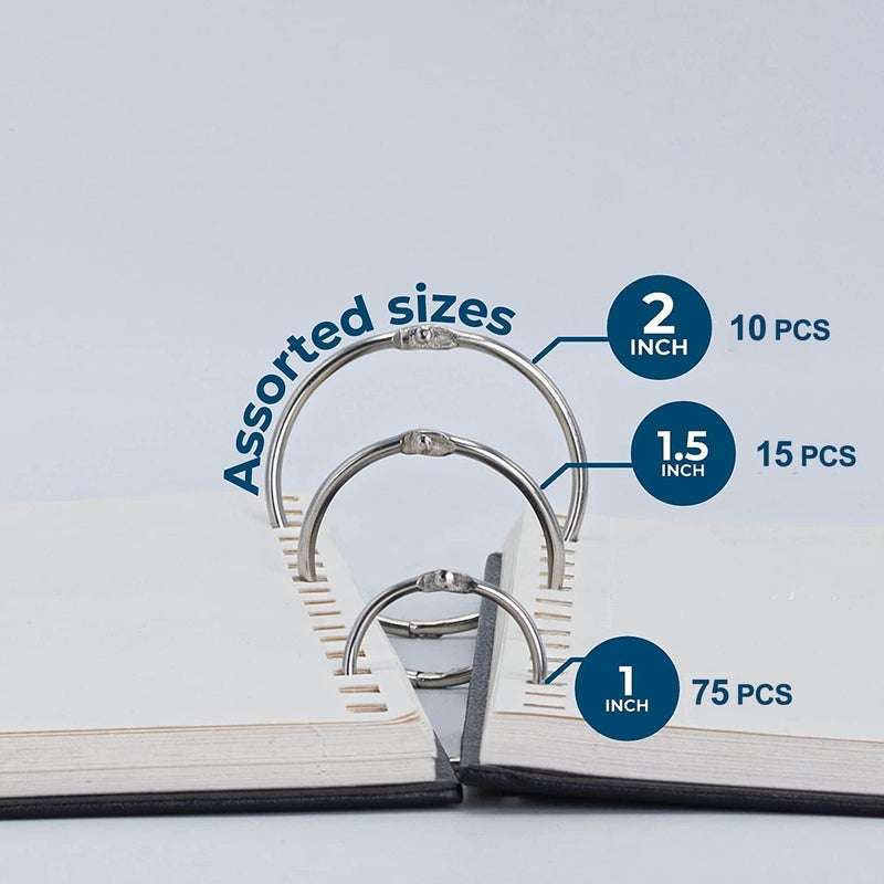 OFFPLEX (100 Pack) Loose Leaf Binder Rings Assorted Sizes (1,1.5,2 Inch), Premium Nickel Plated Steel Book Rings for Home, School, Office Use - Image 3
