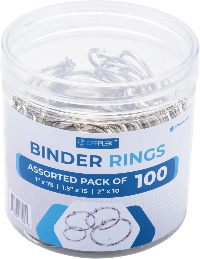 OFFPLEX (100 Pack) Loose Leaf Binder Rings Assorted Sizes (1,1.5,2 Inch), Premium Nickel Plated Steel Book Rings for Home, School, Office Use - Image 1