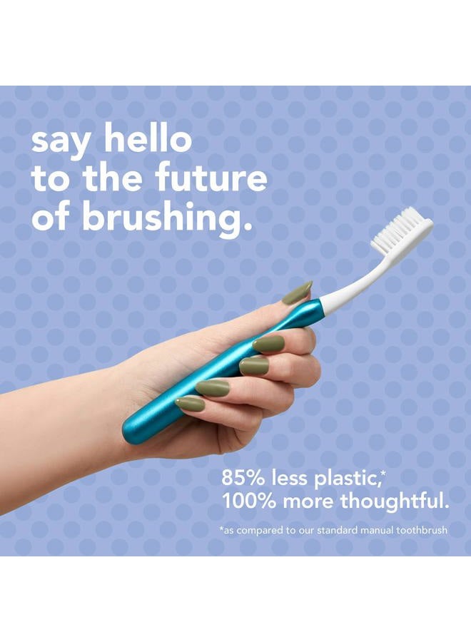 Hello Manual Adult Toothbrush With Reusable Blue Modern Aluminum Handle & 4 Soft Replacement Heads, Bpa-free, 4 count - Image 2