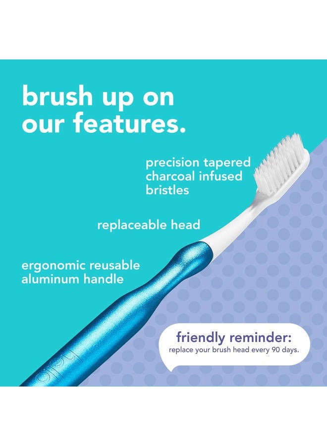 Hello Manual Adult Toothbrush With Reusable Blue Modern Aluminum Handle & 4 Soft Replacement Heads, Bpa-free, 4 count - Image 4